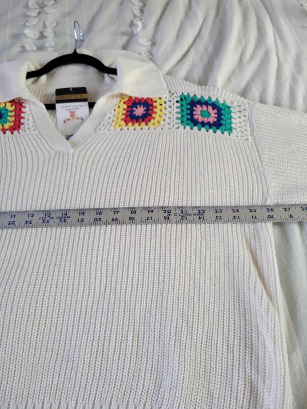 NWT Granny Square Johnny Collar Sweater Multicolor Crochet Cottagecore Cozy Boho - Picture 7 of 9